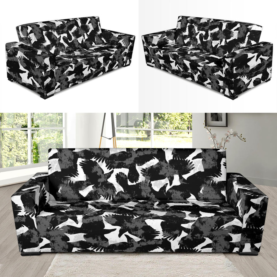 Crow Illustration Pattern Sofa Slipcover