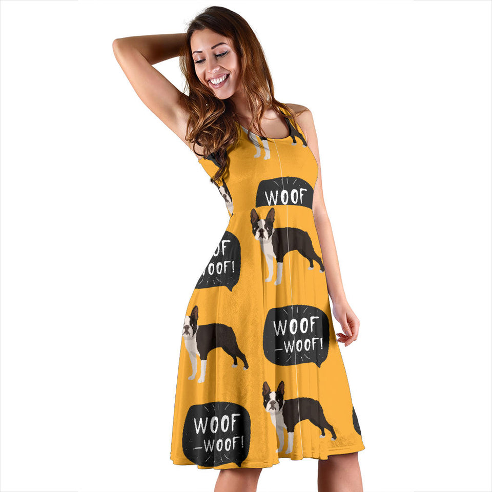 Boston Terrier Design Pattern Sleeveless Midi Dress