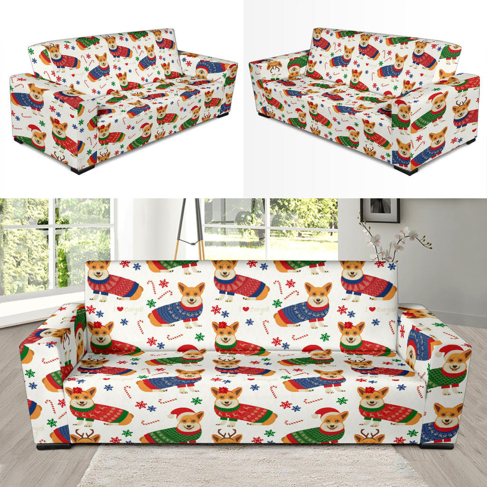 Corgi Christmas Pattern Sofa Slipcover