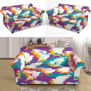 Colorful Crow Illustration Pattern Loveseat Couch Slipcover