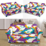 Colorful Crow Illustration Pattern Loveseat Couch Slipcover