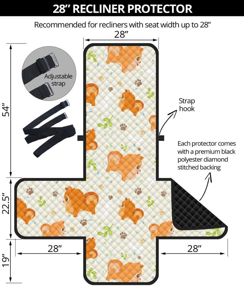 Cute brown pomeranian paw leave bone pattern Recliner Cover Protector