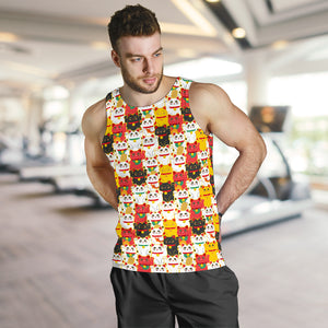 Colorful Maneki Neko Lucky Cat pattern Men Tank Top