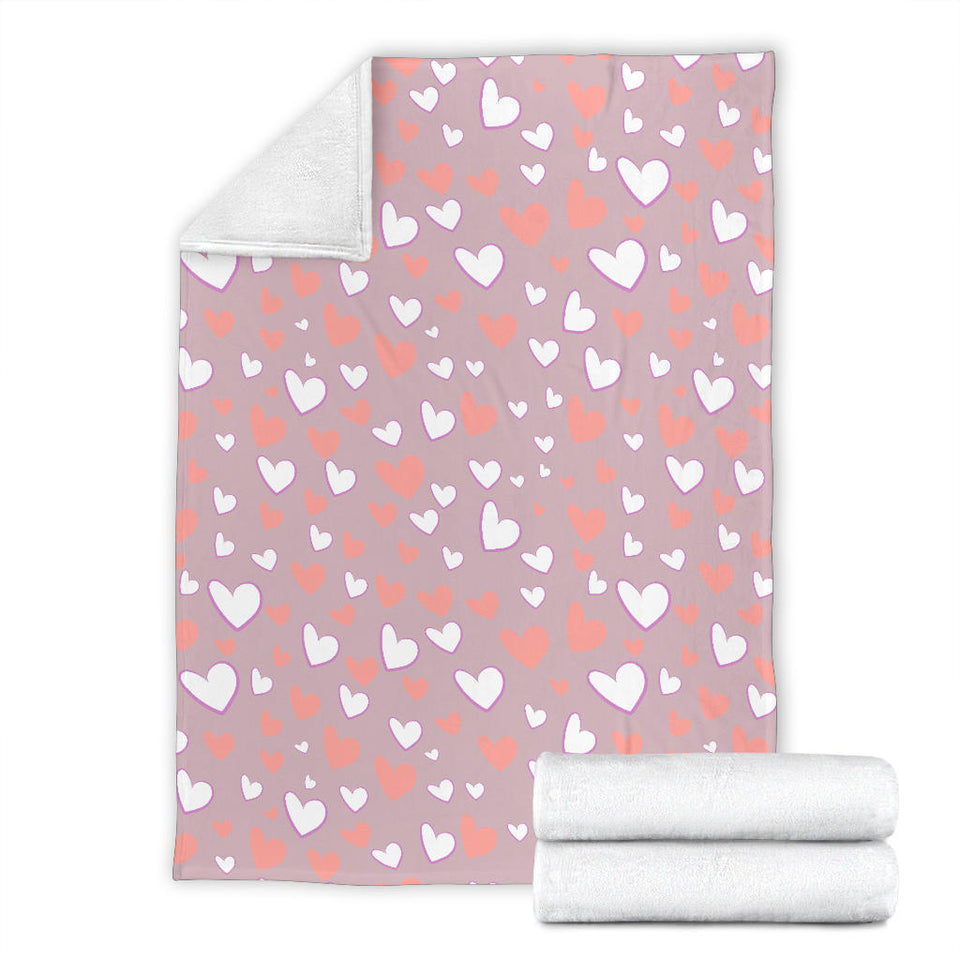 Coral White Heart Pattern Premium Blanket