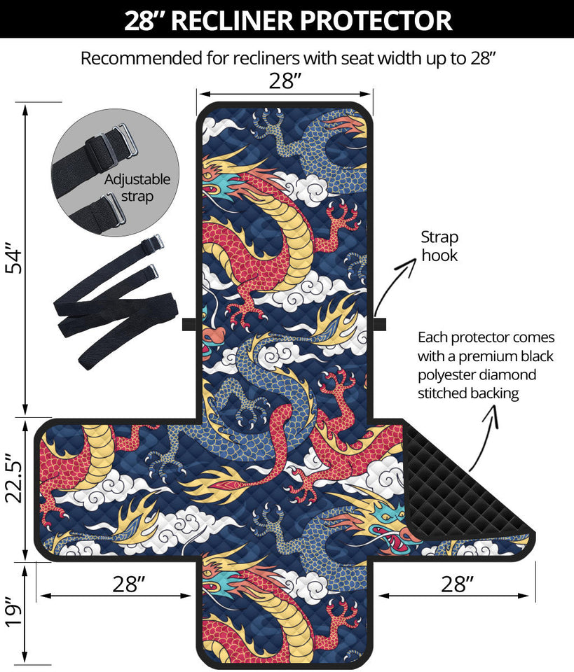 Blue red dragon cloud pattern Recliner Cover Protector