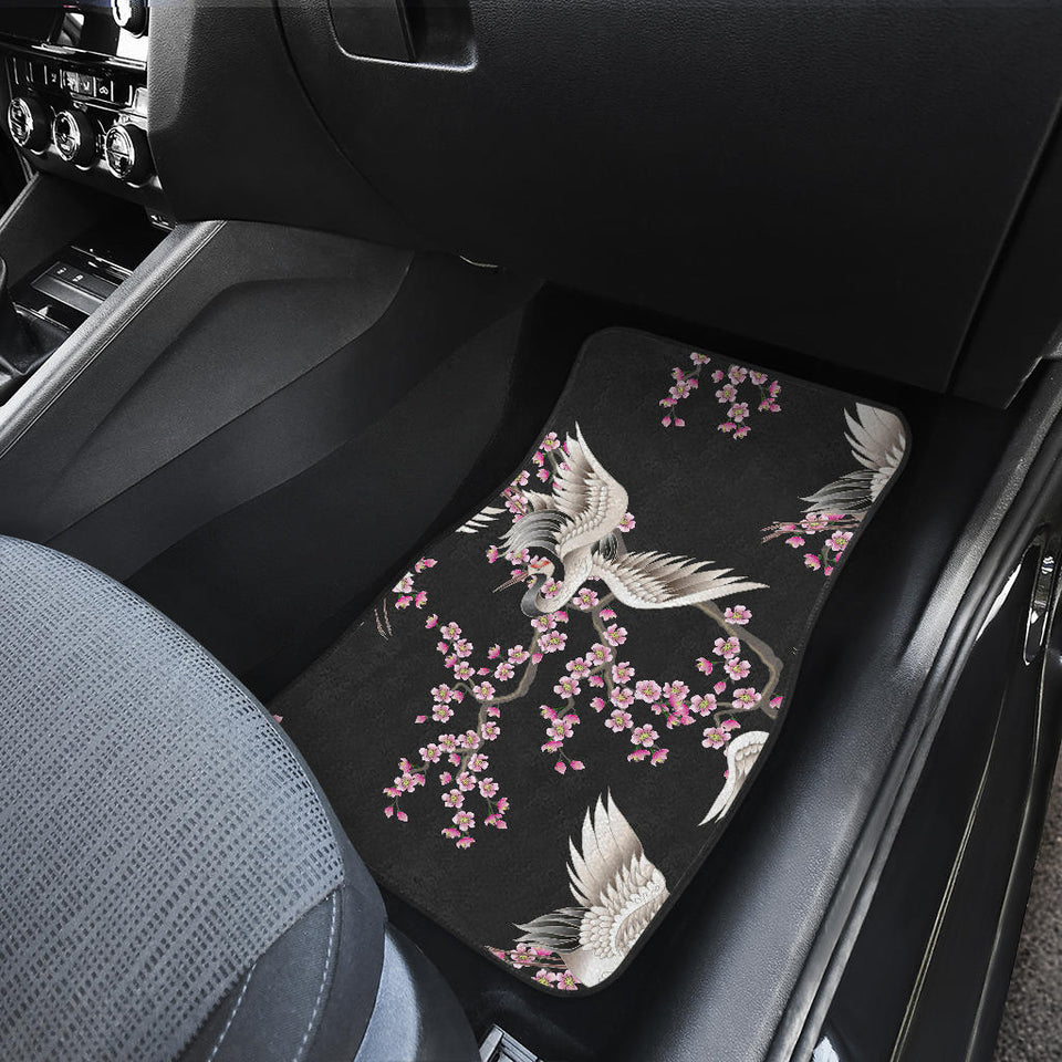 Japanese Crane Pink Sakura Pattern Front And Back Car Mats