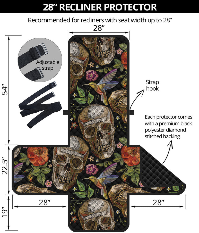 Skull rose humming bird flower pattern Recliner Cover Protector