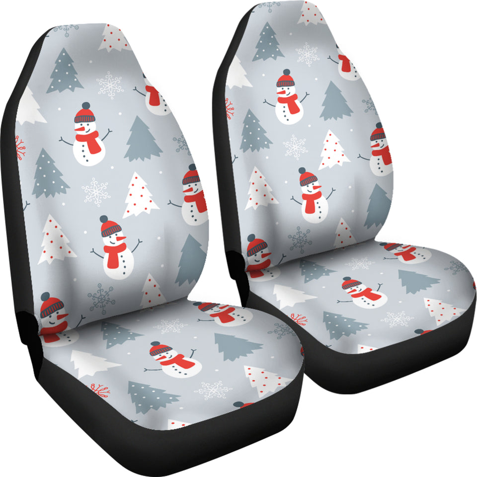 Snowman Christmas  Tree Snow Gray Background  Universal Fit Car Seat Covers