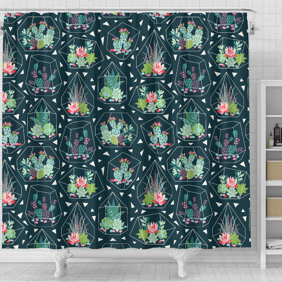 Cactus Glass Terrarium Pattern Shower Curtain Fulfilled In US
