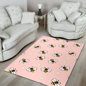 Cute Bee Flower Pattern Pink Background Area Rug