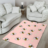Cute Bee Flower Pattern Pink Background Area Rug