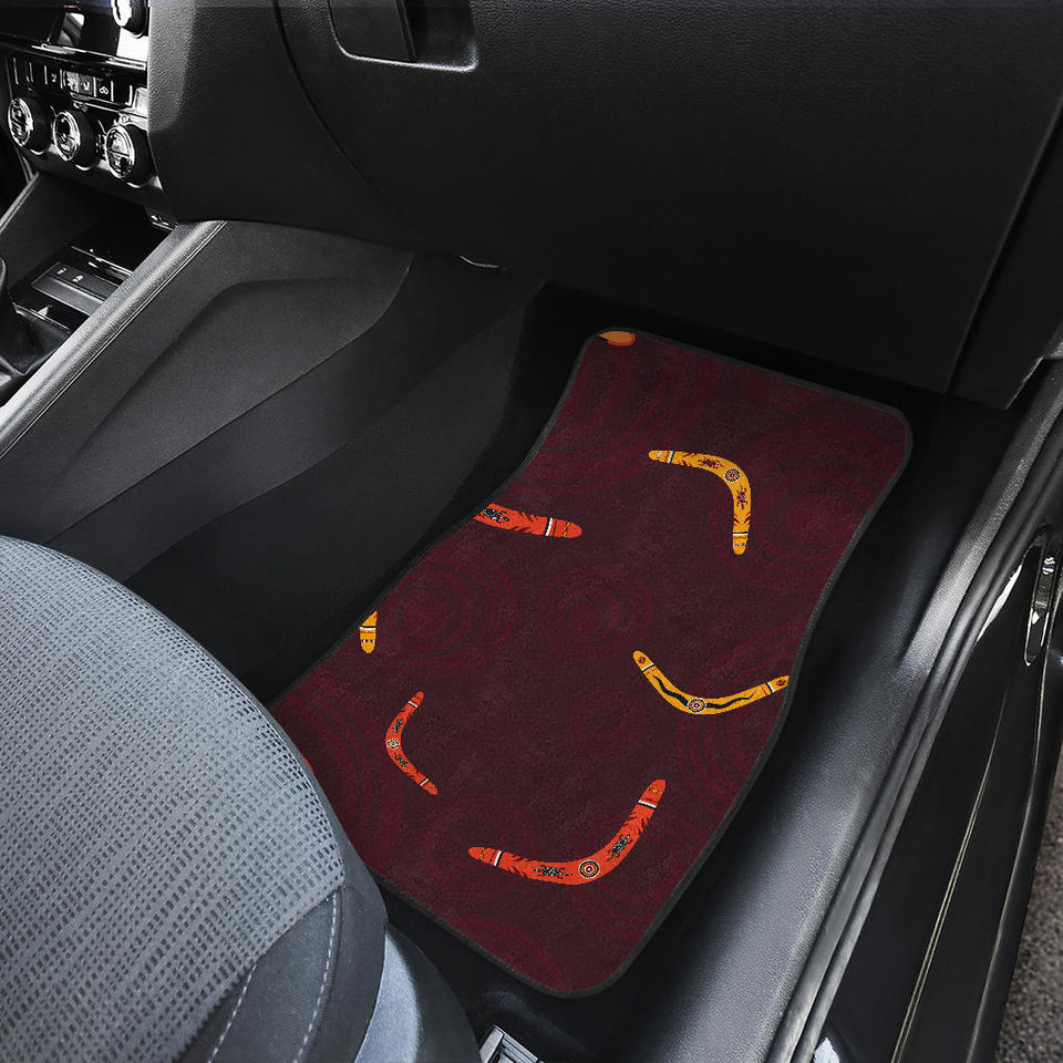 Boomerang Australian Aboriginal Ornament Circle Black Background Front And Back Car Mats