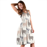 Llama Alpaca Pattern Sleeveless Midi Dress