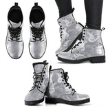 White Swan Gray Background Leather Boots