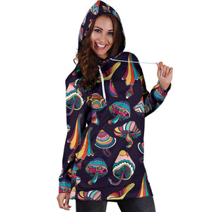 Colorful Mushroom Pattern Women'S Hoodie Dress