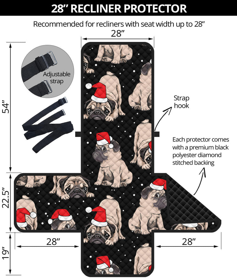 Christmas Pugs Santa_s red cap pattern Recliner Cover Protector