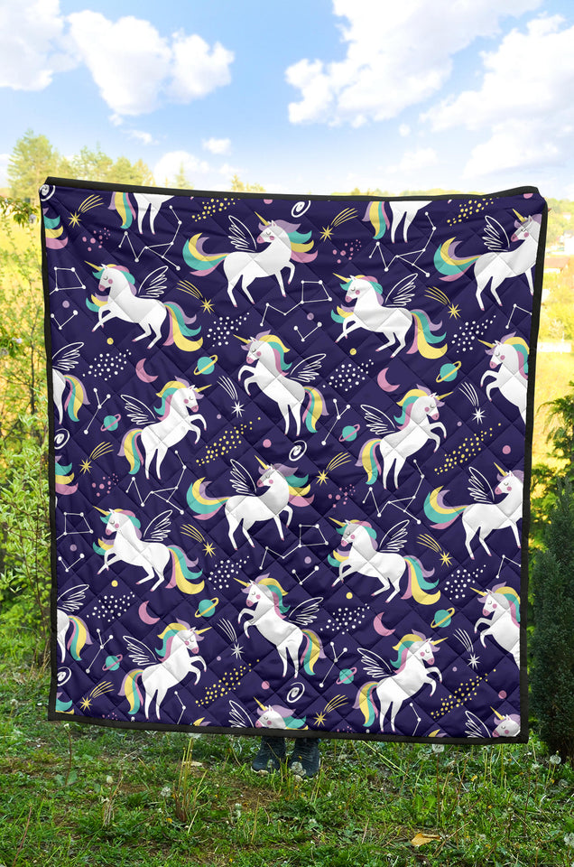 Hand Drawn Cute Unicorn Star Planet Premium Quilt