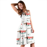 Cute Dachshund Bone Pattern Sleeveless Midi Dress