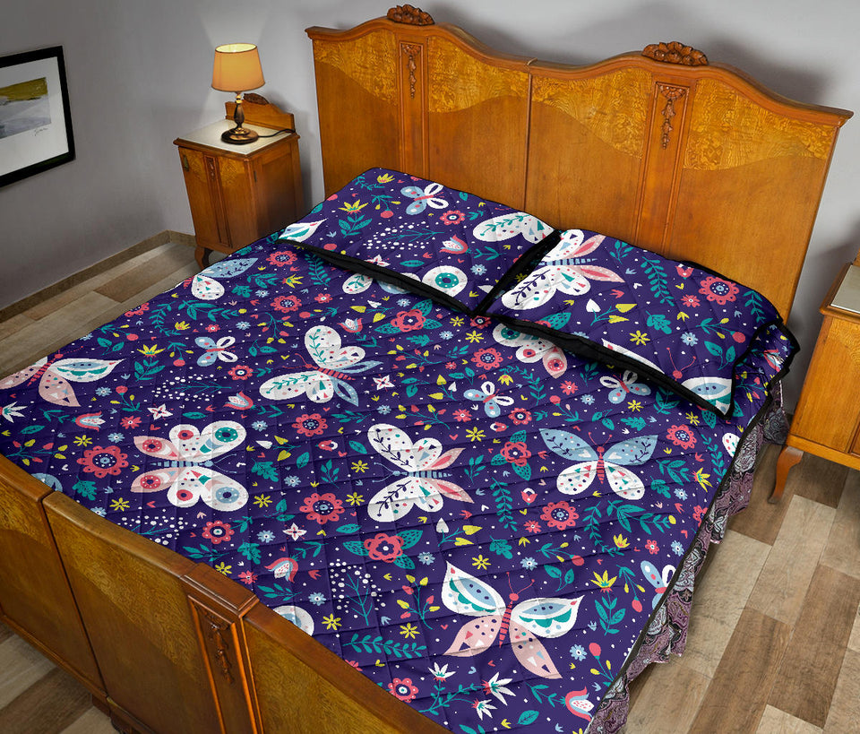Colorful butterfly flower pattern.eps Quilt Bed Set
