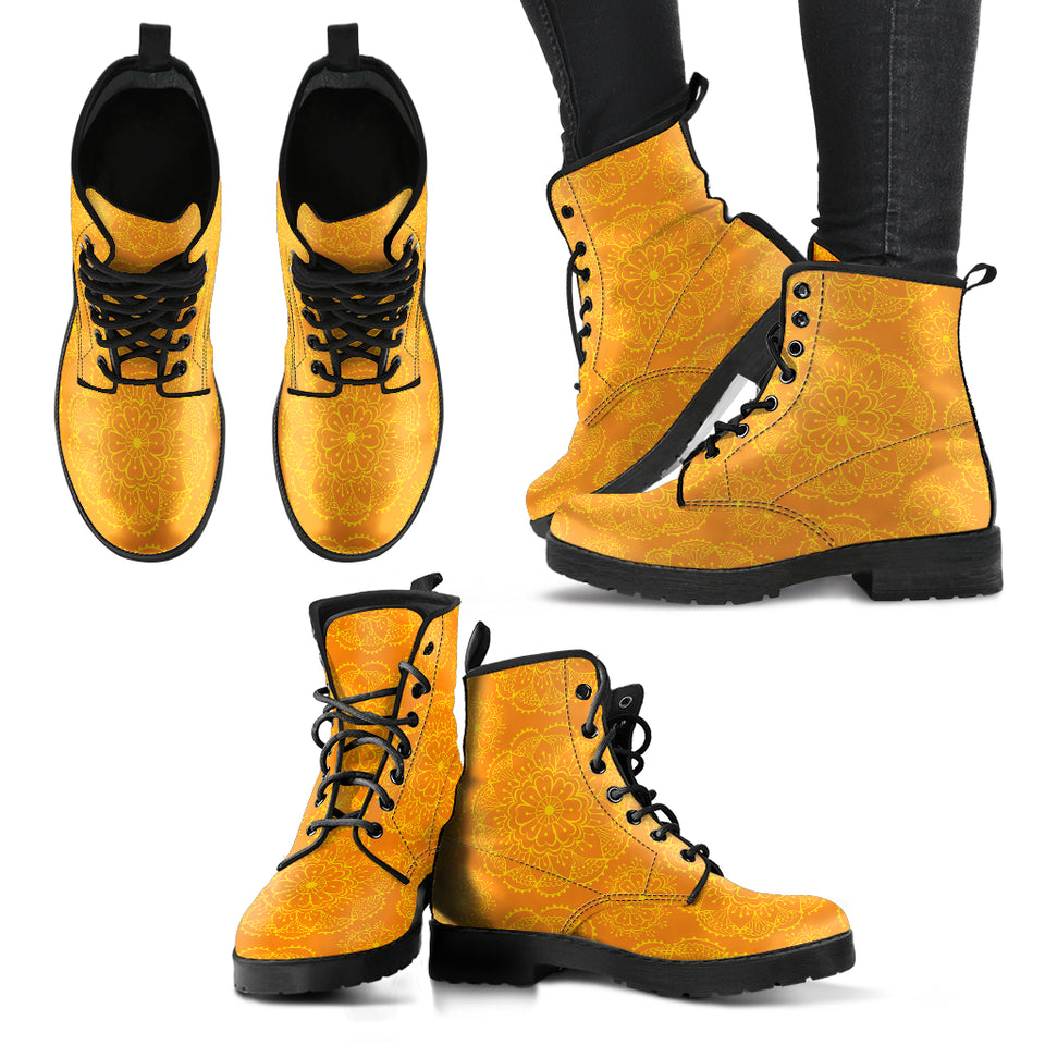 Orange Traditional Indian Element Pattern Leather Boots