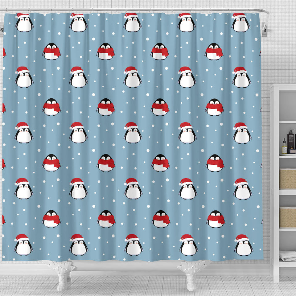Cute Penguin Christmas Snow Pattern Shower Curtain Fulfilled In US