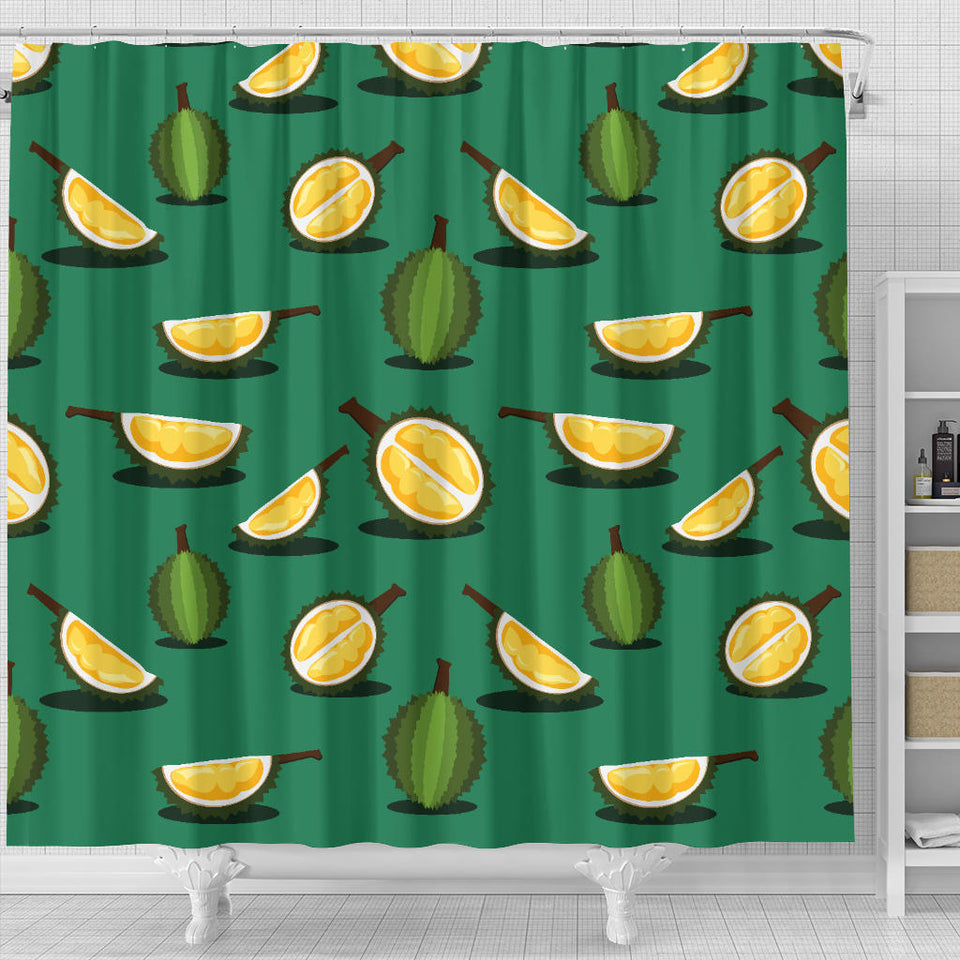 Durian Pattern Green Background Shower Curtain Fulfilled In US