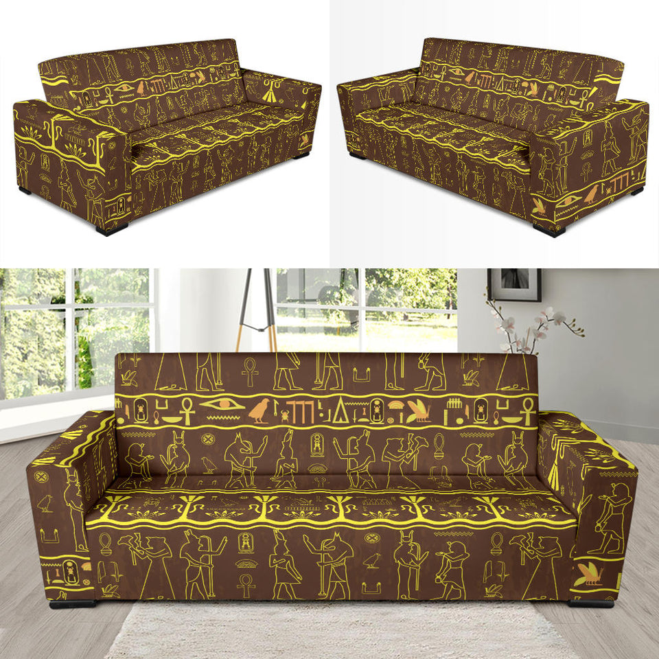 Egypt Hieroglyphics Pattern Print Design 03 Sofa Slipcover