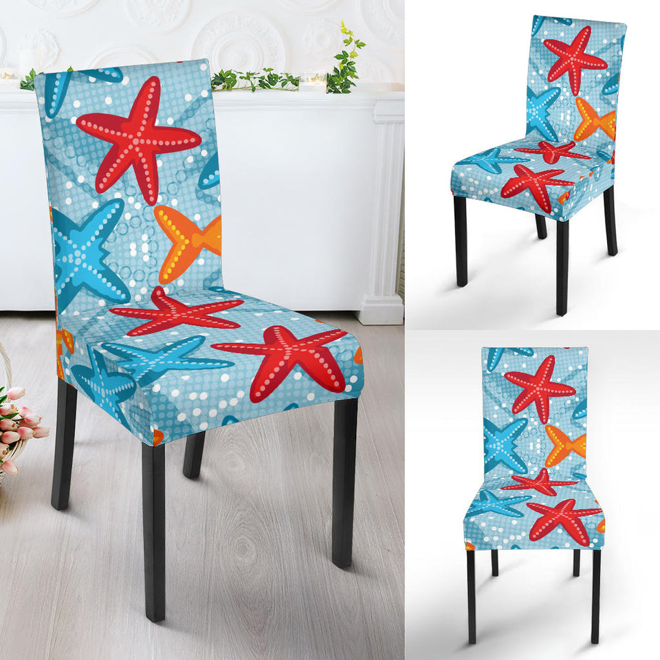 Blue Red Orange Starfish Pattern Dining Chair Slipcover