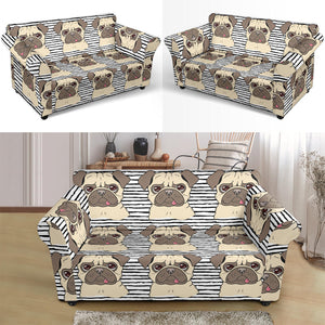 Happy Pug Pattern Loveseat Couch Slipcover