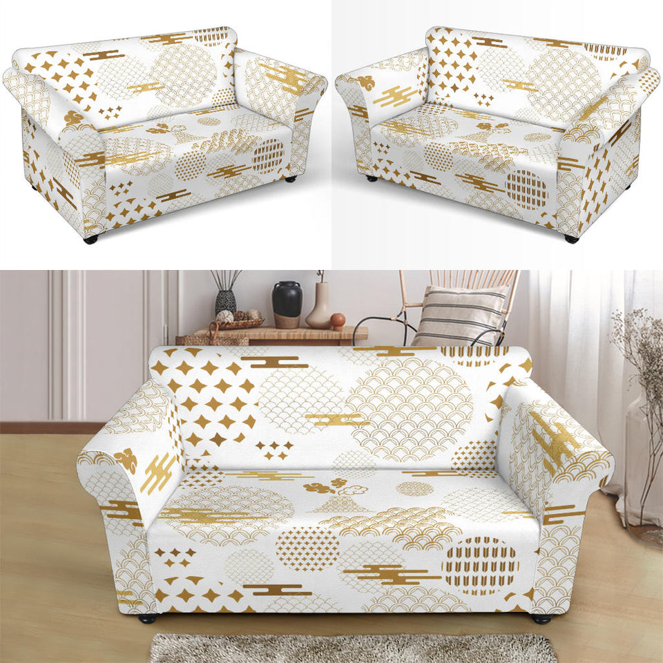 Beautiful Gold Japanese Pattern Loveseat Couch Slipcover