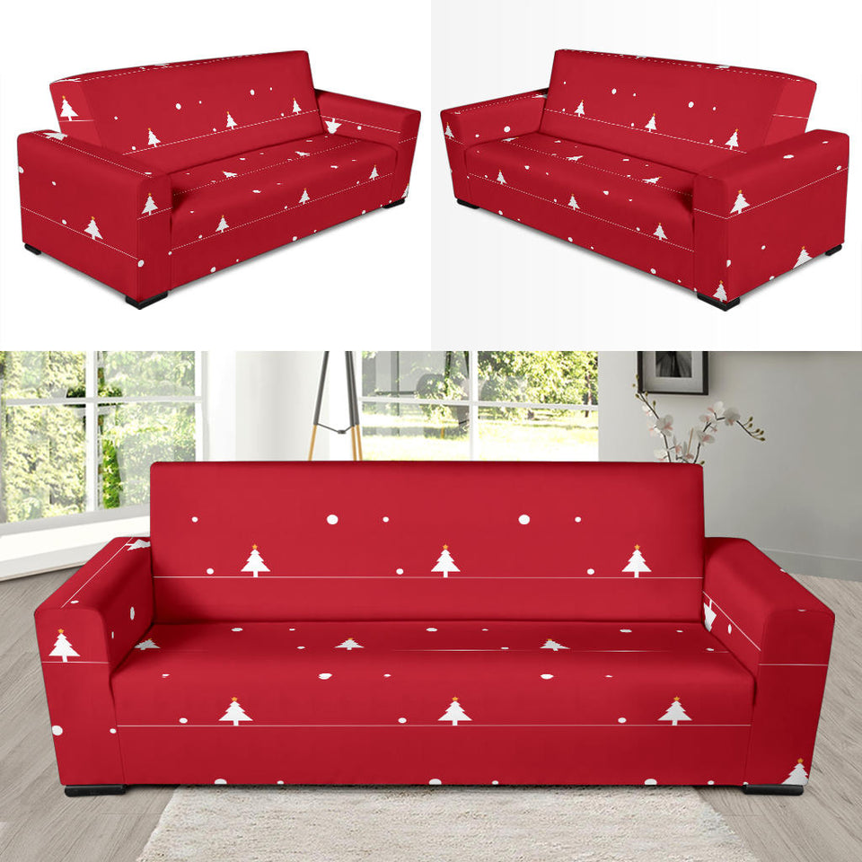 Christmas Tree Star Snow Red Background Sofa Slipcover