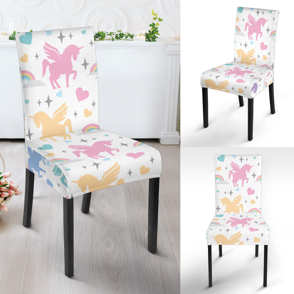 Colorful Unicorn Rainbow Heart Pattern Dining Chair Slipcover