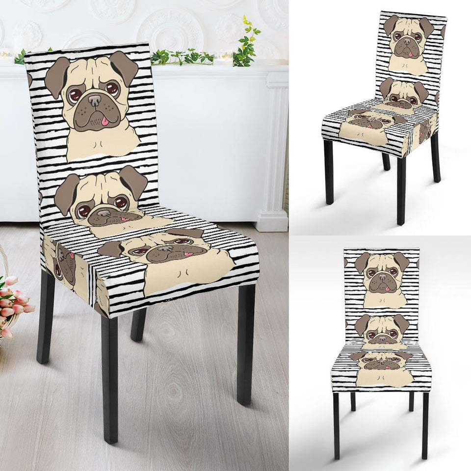 Happy Pug Pattern Dining Chair Slipcover