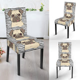 Happy Pug Pattern Dining Chair Slipcover