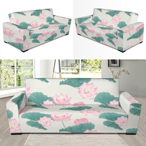 Pink Lotus Waterlily Leaves Pattern Sofa Slipcover