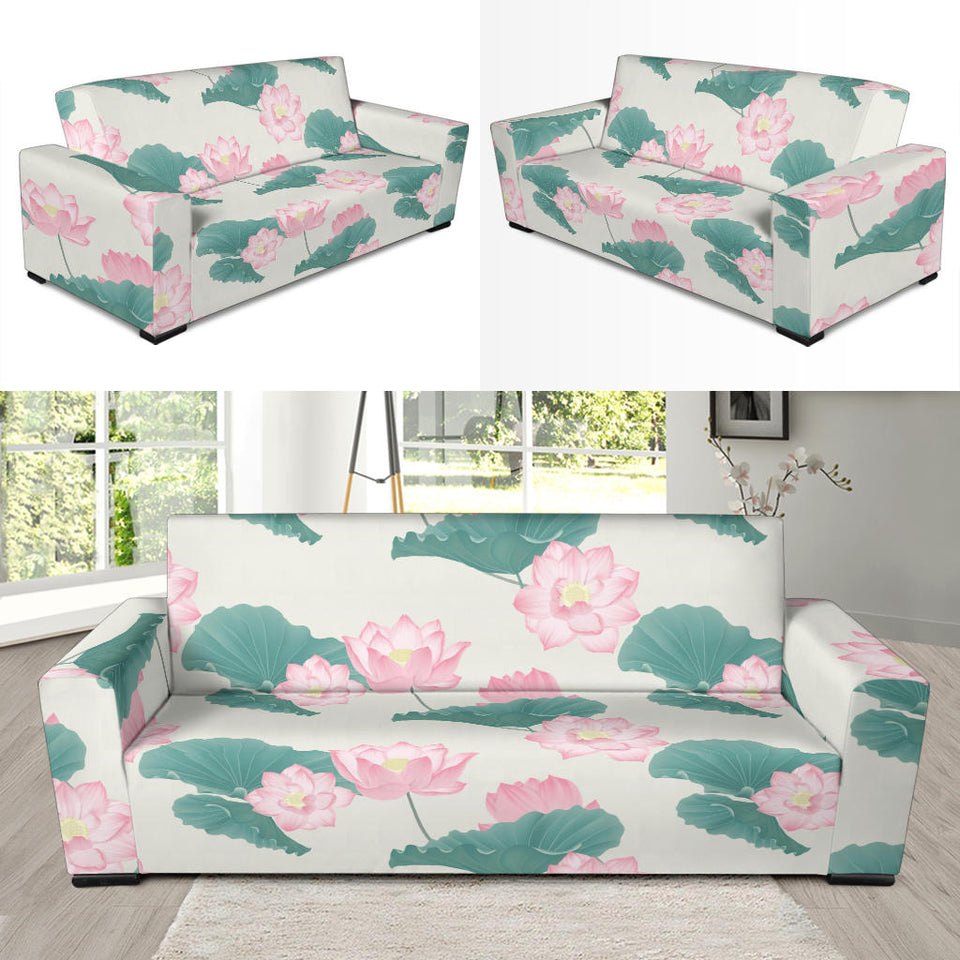 Pink Lotus Waterlily Leaves Pattern Sofa Slipcover