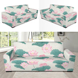 Pink Lotus Waterlily Leaves Pattern Sofa Slipcover