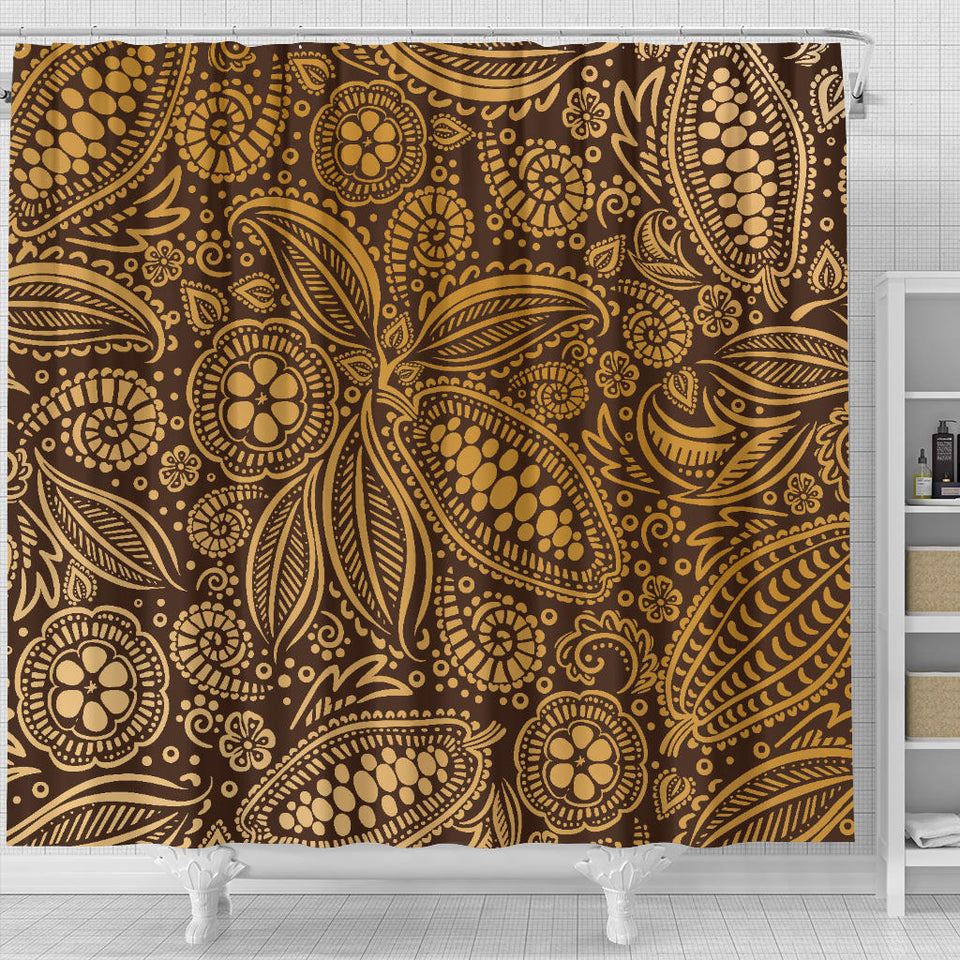Cocoa Beans Tribal Polynesian Pattern Background Shower Curtain Fulfilled In US