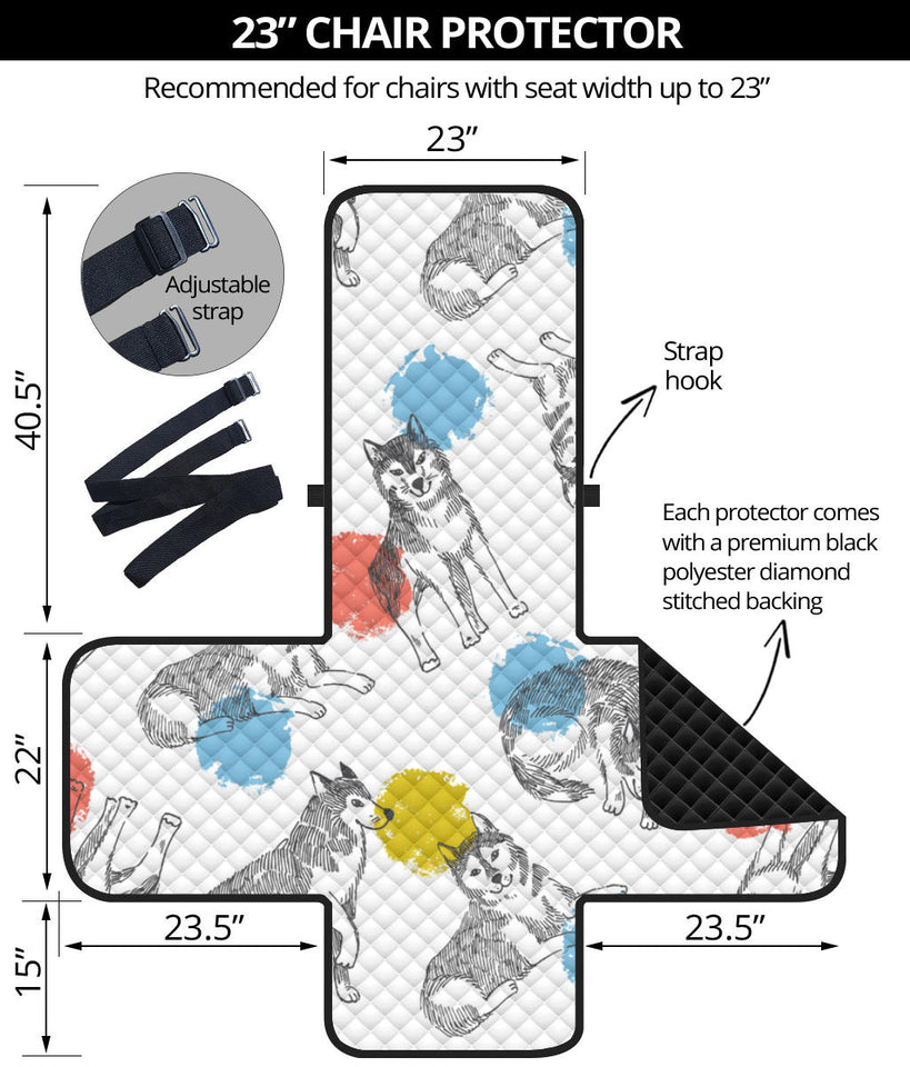 Siberian husky and colorful circle pattern Chair Cover Protector
