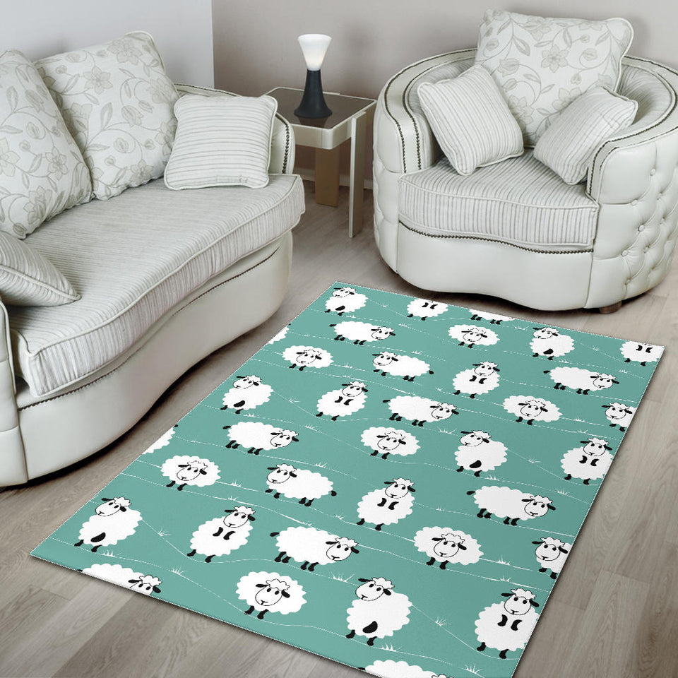 Cute Sheep Green Background Area Rug