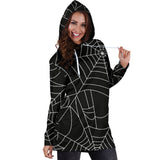 Spider Web Pattern Black Background White Cobweb Women'S Hoodie Dress