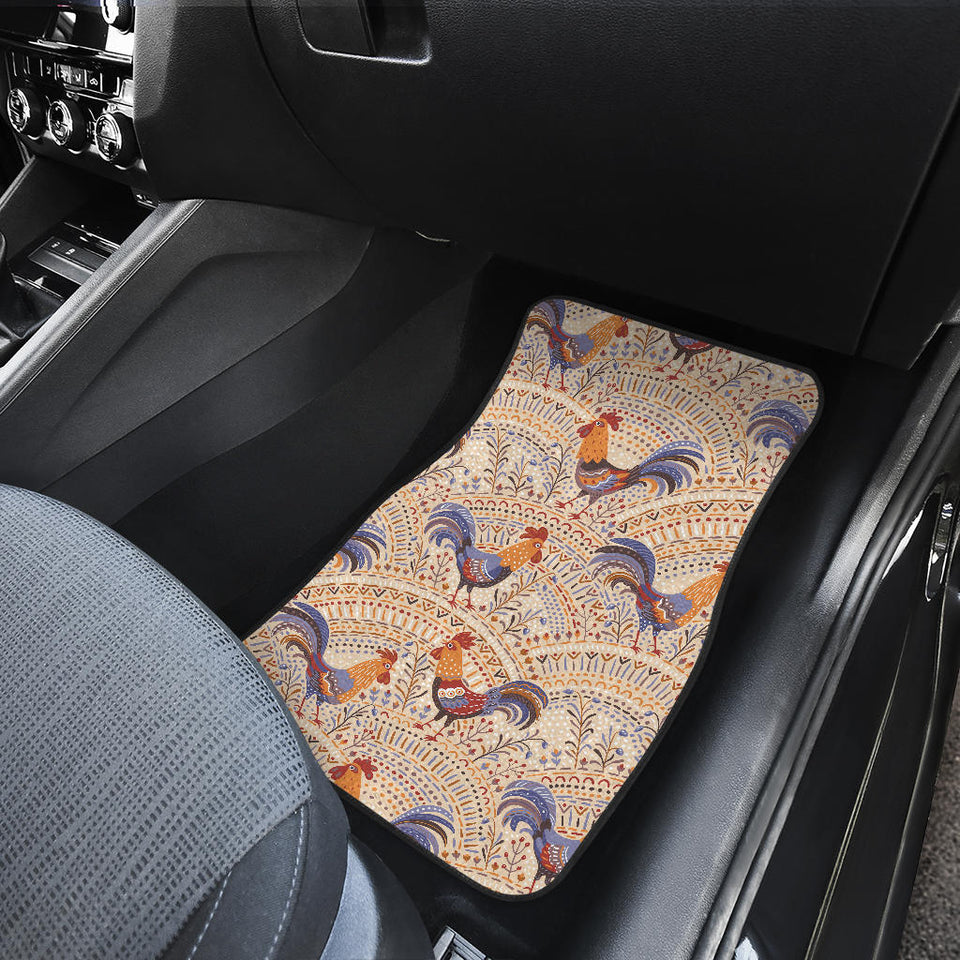 Cute Rooster Chicken Cock Floral Ornament Background Front And Back Car Mats