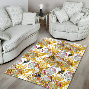 Cool Bee Honeycomb Leaves Pattern Area Rug