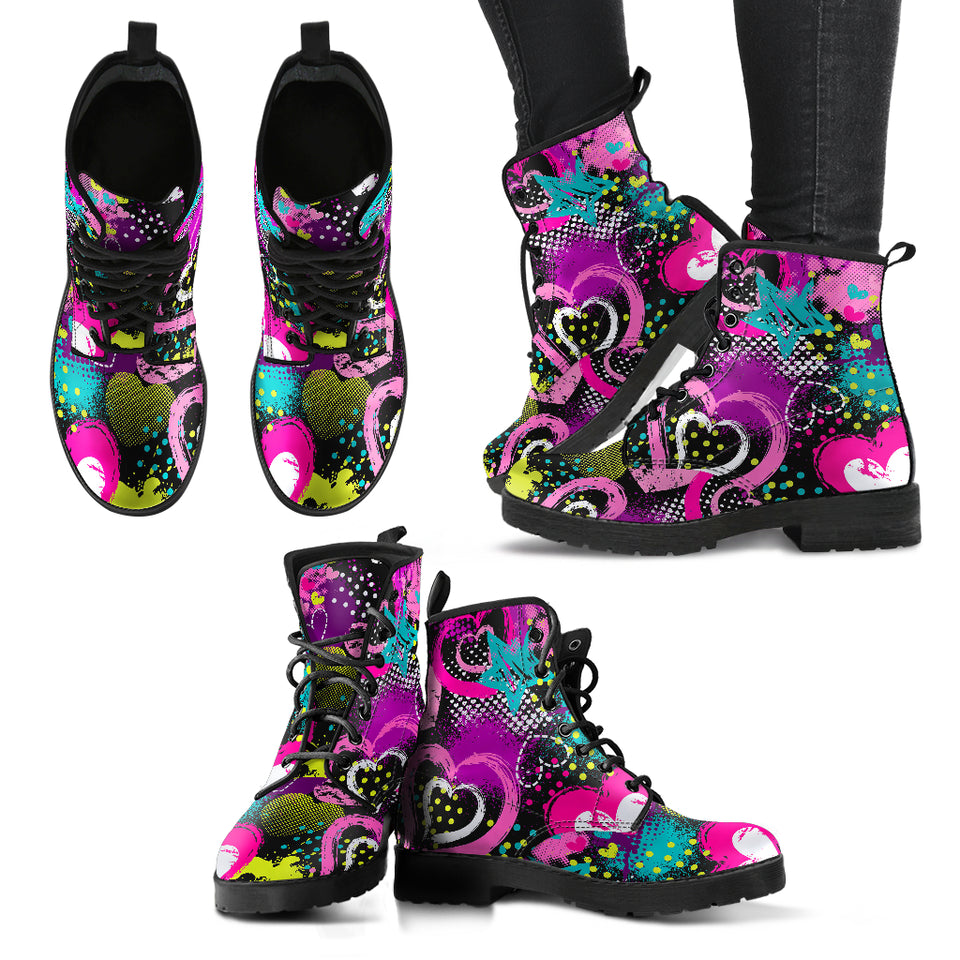 Heart Dot Wave Star Creative Design Pattern Leather Boots