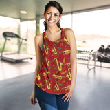 Saxophone cornet pattern red background Women Racerback Tank Top