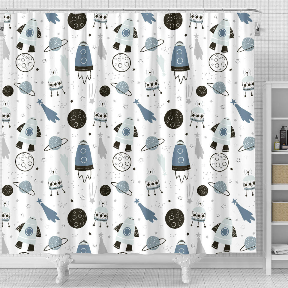Hand Drawn Space Elements Space Rocket Star Planet Space Probe Shower Curtain Fulfilled In US