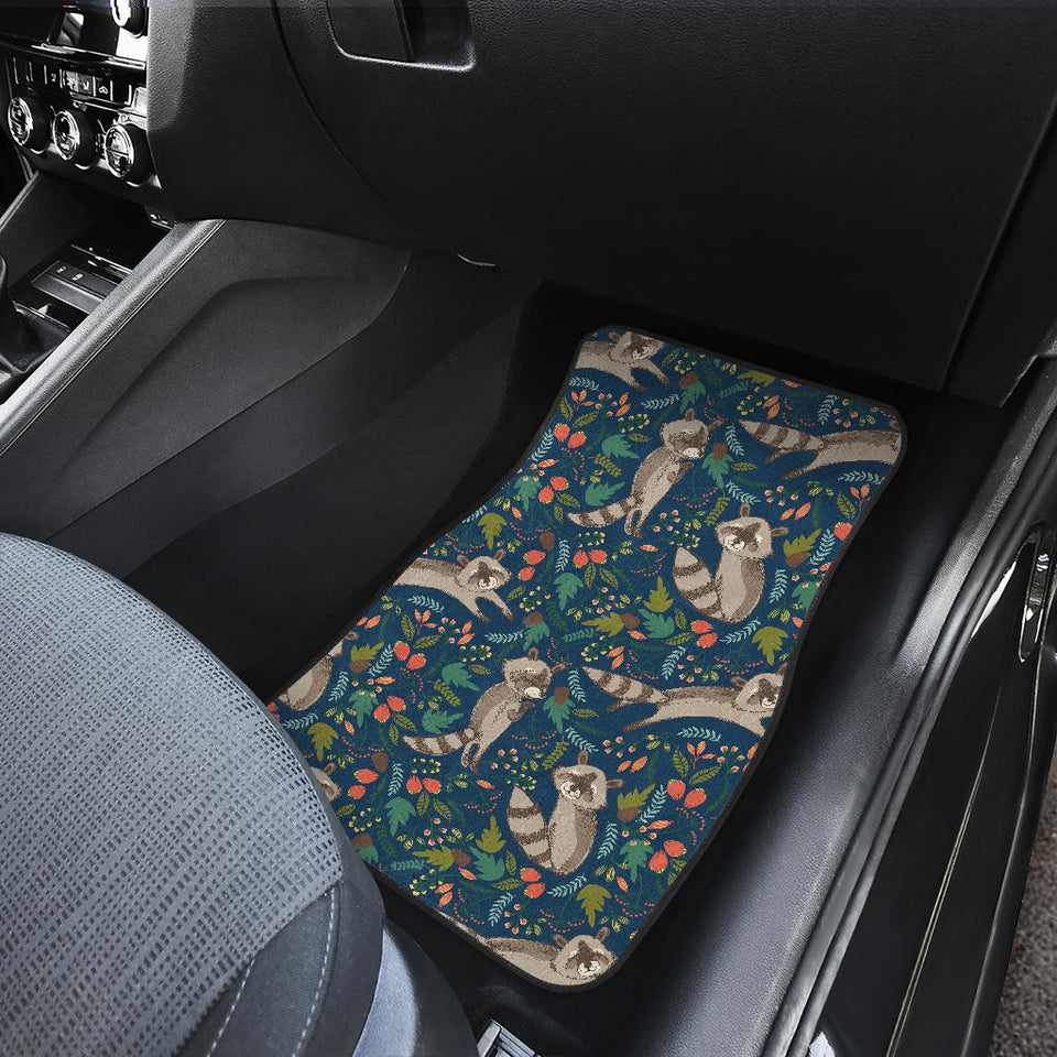 Raccoon Tropical Leaves Pattern Front And Back Car Mats