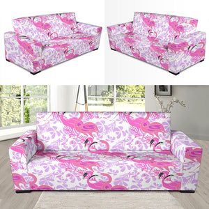 Pink Flamingo Flower Pattern Sofa Slipcover