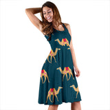 Camel Pattern Blue Blackground Sleeveless Midi Dress