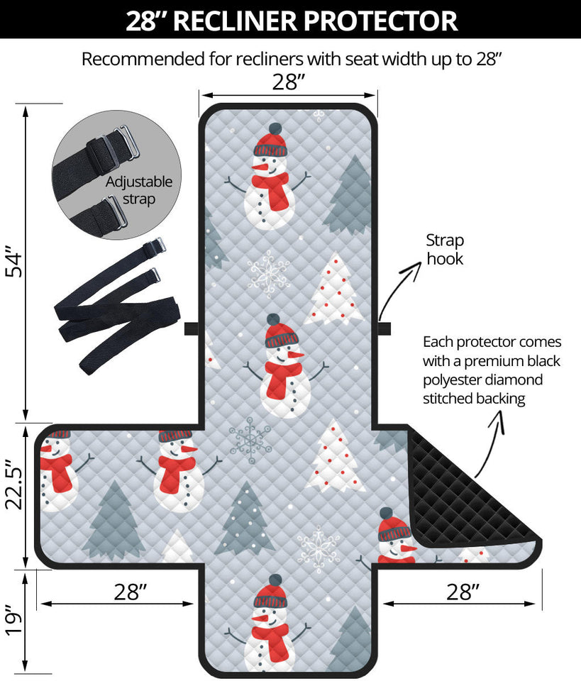 Snowman christmas  tree snow gray background Recliner Cover Protector